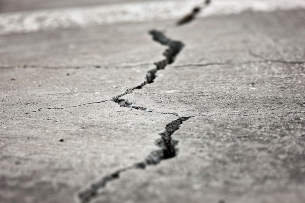 Closeup of an isolated crack in concrete